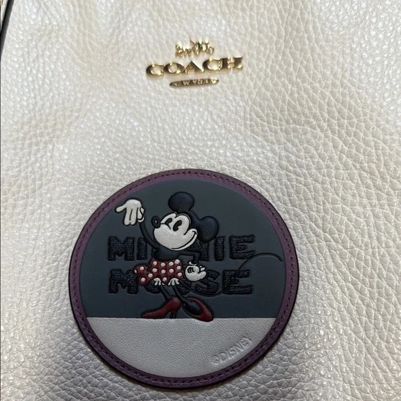 Coach White Leather Tote with Mickey Mouse Patch - Picture 5 of 7